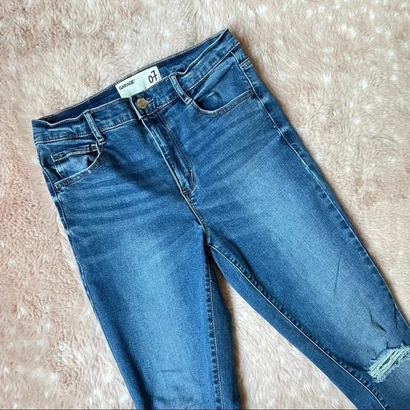 GARAGE High Rise Distressed Raw Hem Skinny Jeggings in Mudhoney Blue Size 7 - Picture 6 of 15
